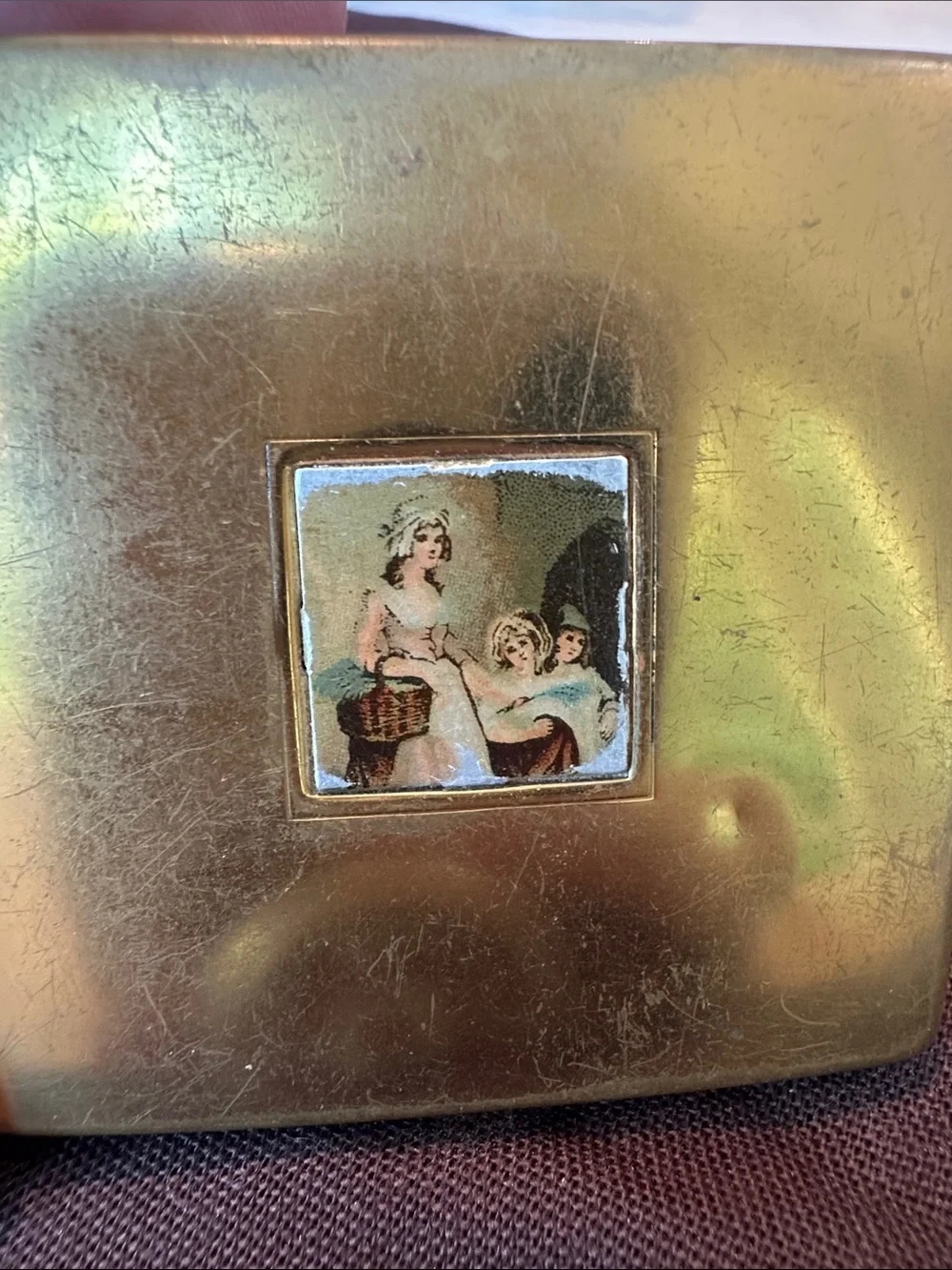 Vintage Yardley Gold Tone Powder Compact with Miniature Painting